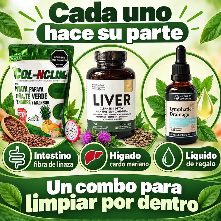 Combo Detox: Fibra COL-NCLIN + Liver + Drenaje Linfático de regalo