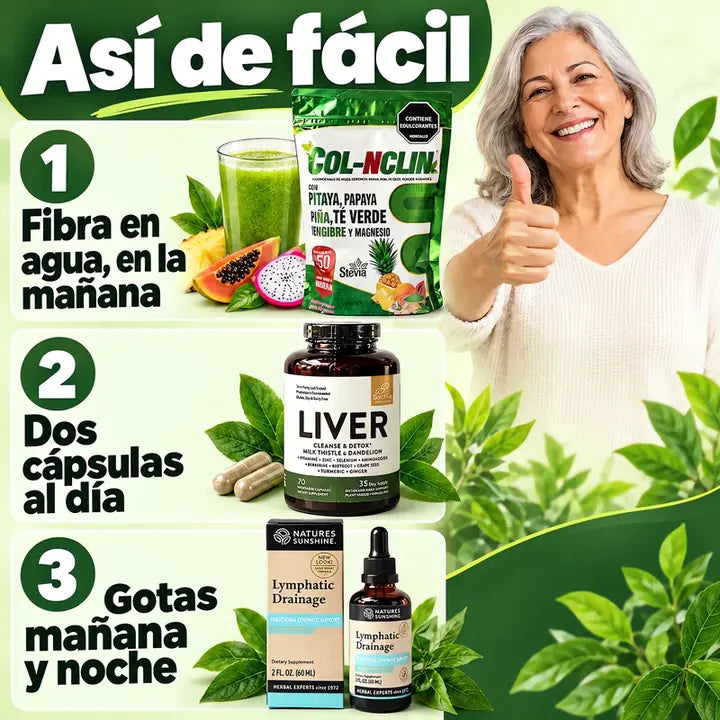 Combo Detox: Fibra COL-NCLIN + Liver + Drenaje Linfático de regalo